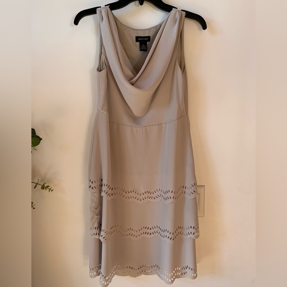 Spense Women’s Beige Taupe Dress sz 8 Scoop Nevk and laser-cut design